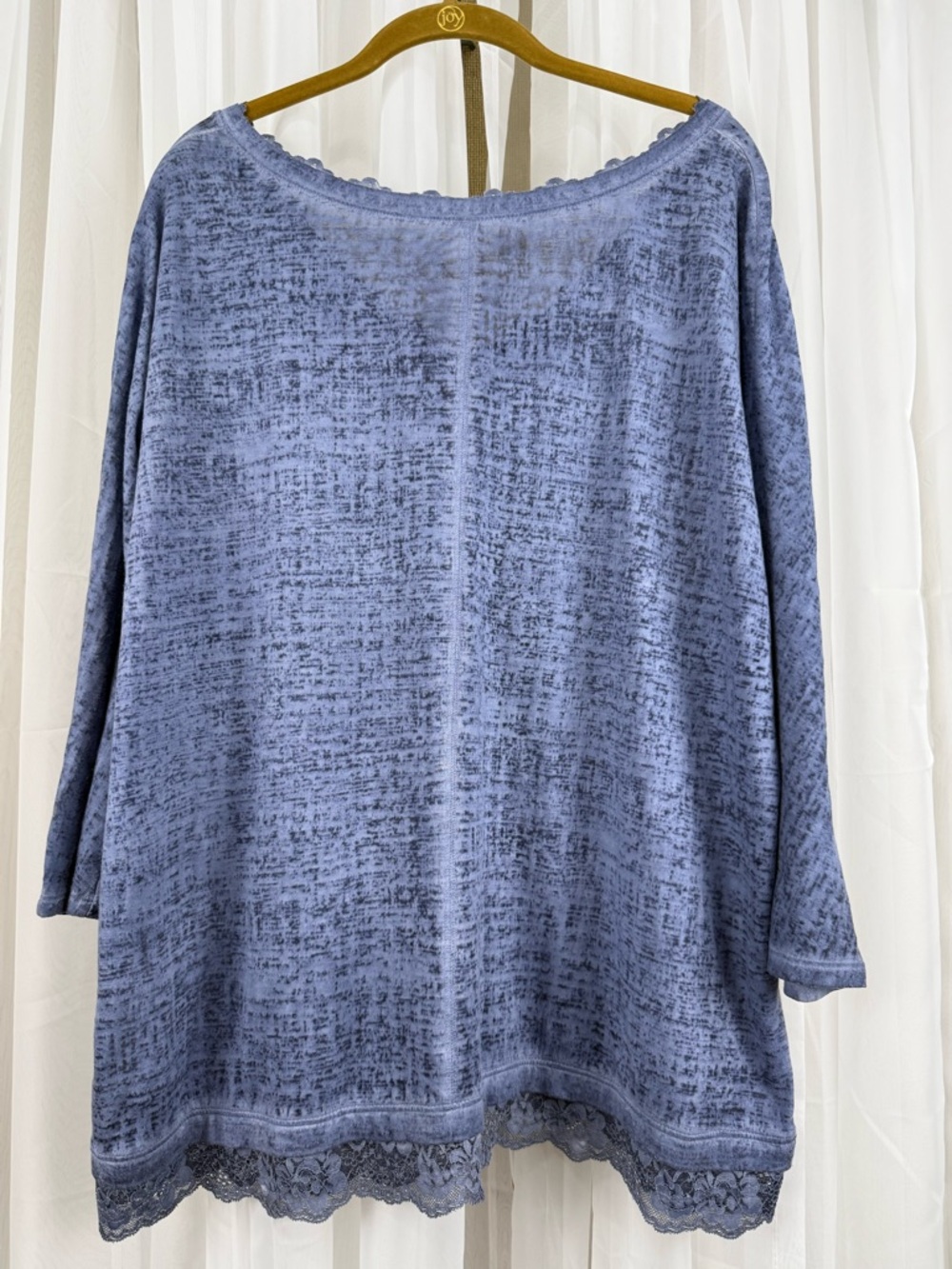 Lane Bryant 18/20 Blue Dolman Sleeve Top Lace Hem Soft Knit - Picture 3 of 4